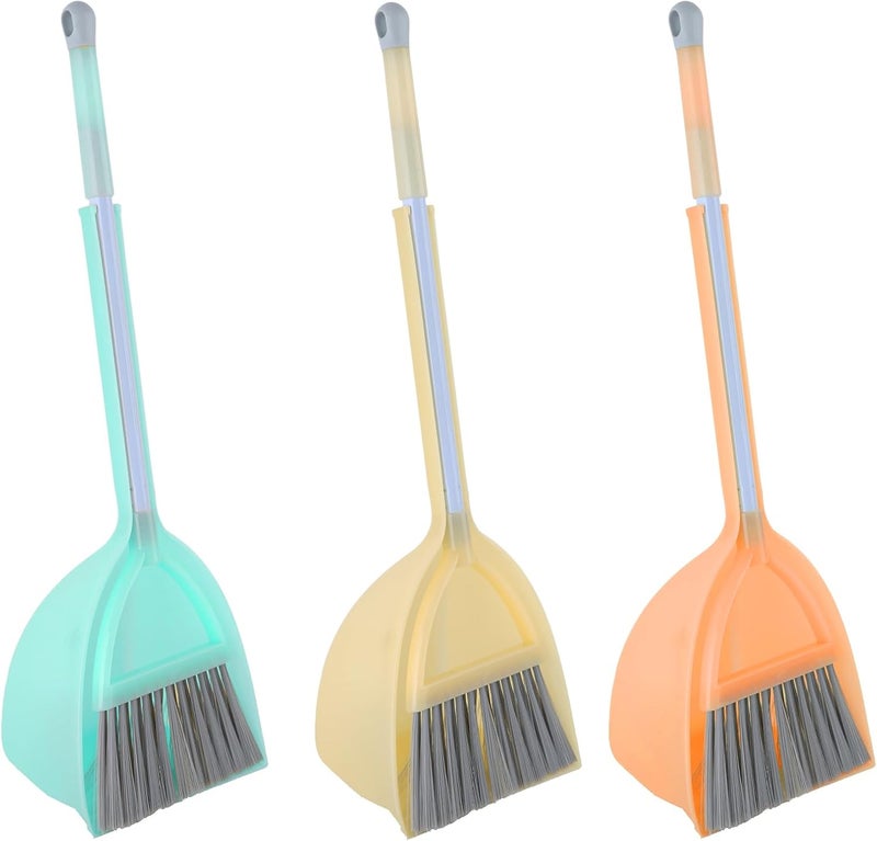 Xifando Mini Broom with Dustpan-Small Housekeeping Cleaning Sweep for Kitchen Bathroom Pet Nest Boat(3set,Blue+Orange+Yellow) - Image 1